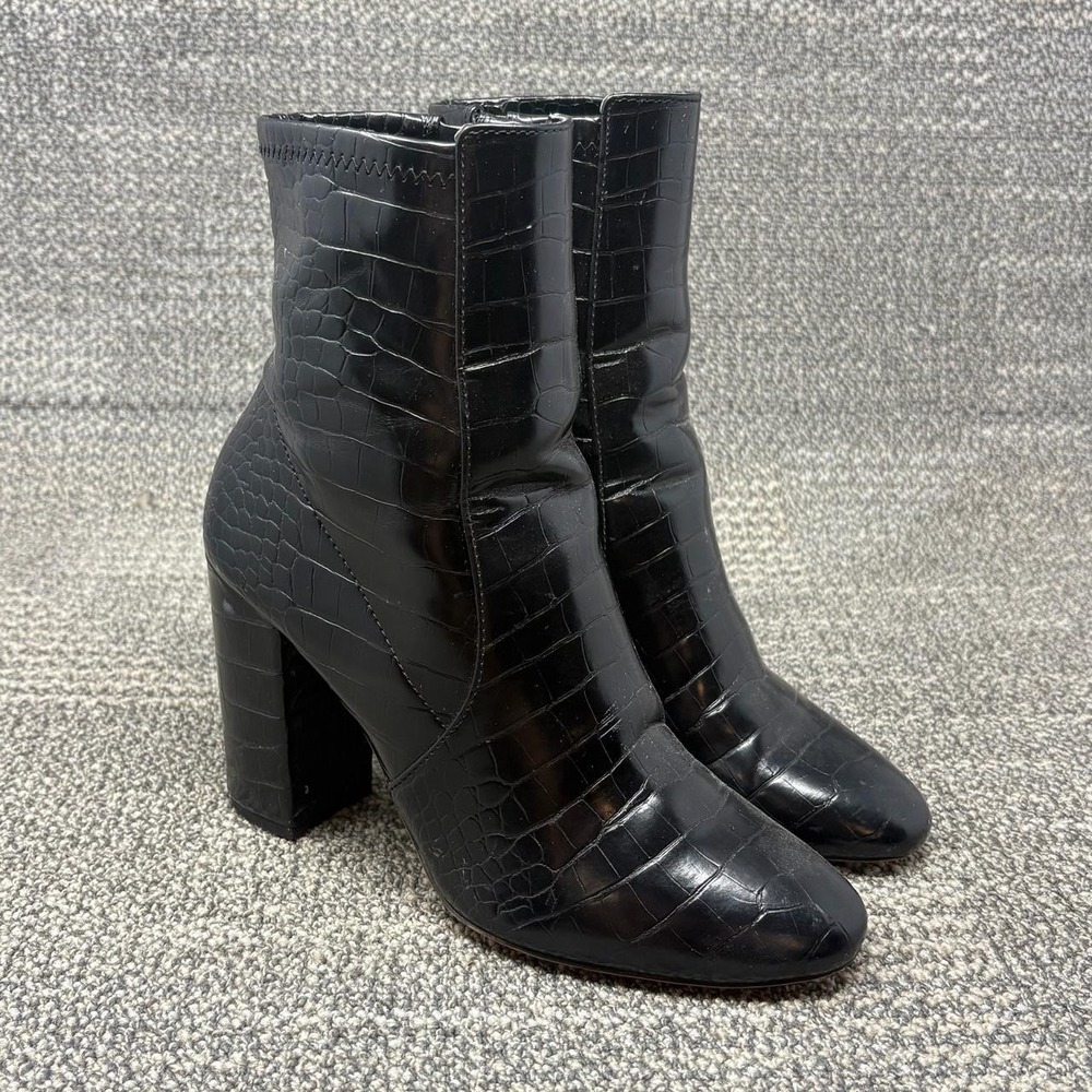 ALDO Black Croc Embossed Heeled Ankle Boots Women's Size 8 Y2K